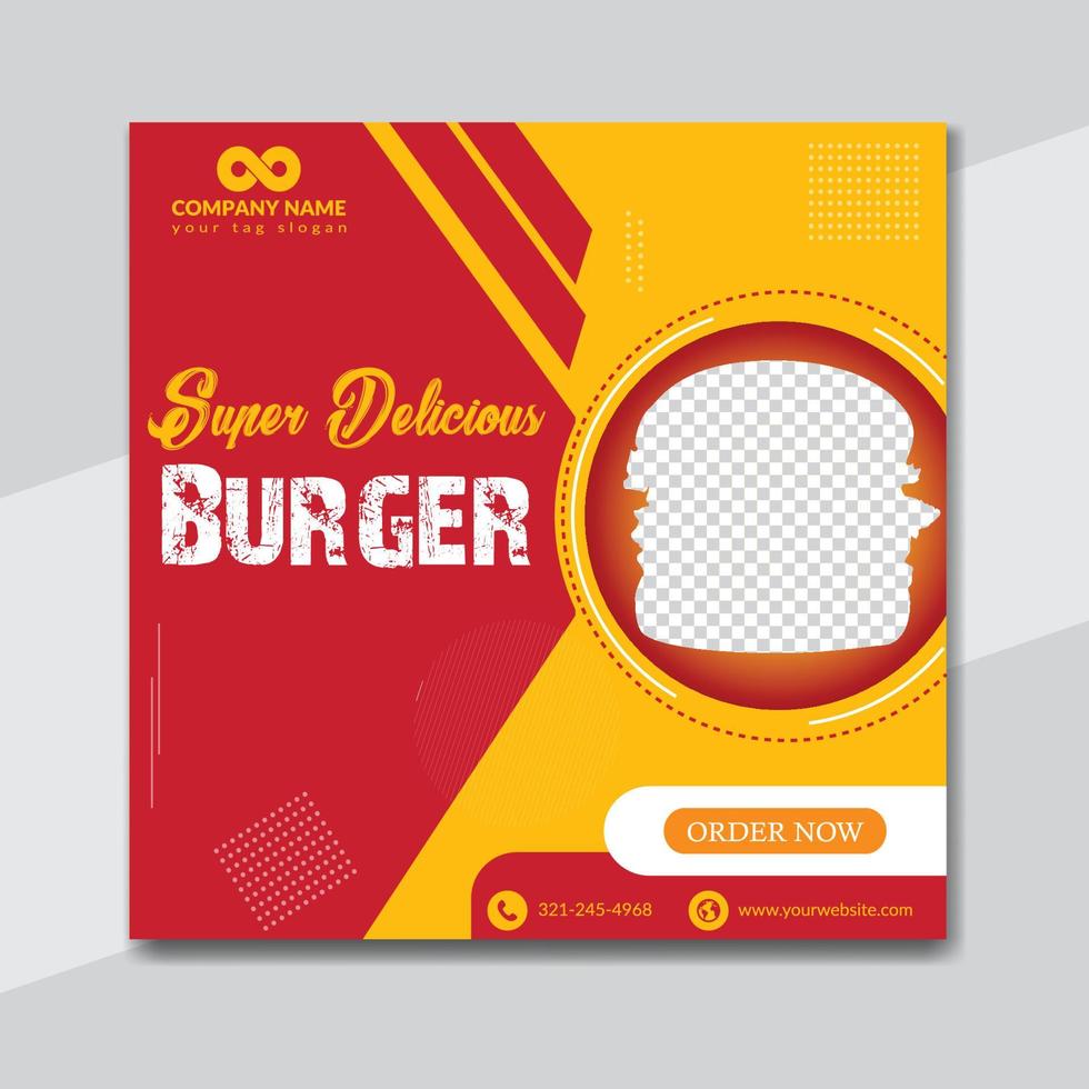 Delicious burger and food menu social media banner template design vector