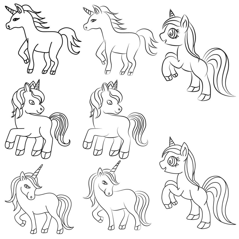 colección de ilustraciones de imágenes de dibujo lineal de caballos dibujados a mano vector