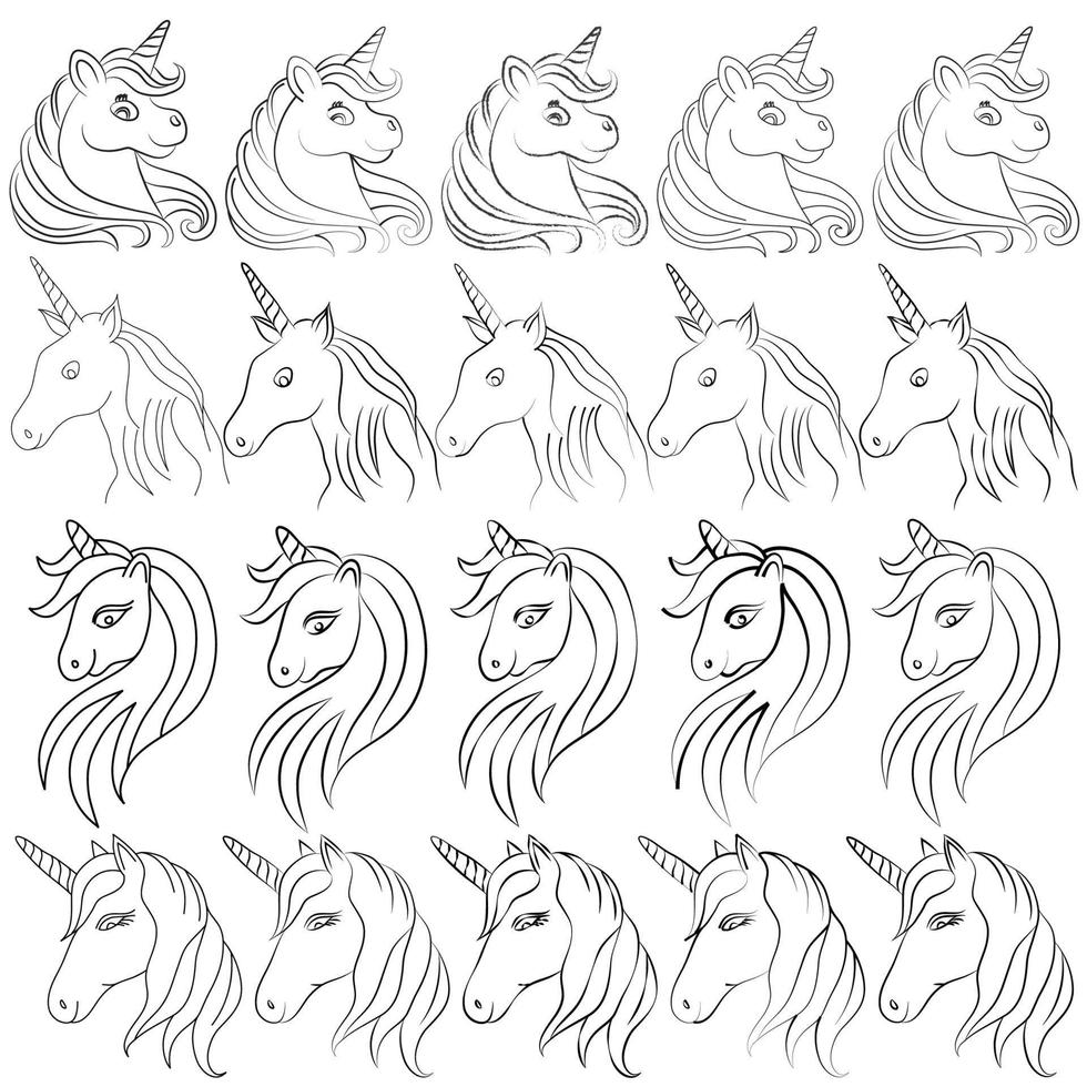 colección de ilustraciones de imágenes de dibujo lineal de caballos dibujados a mano vector