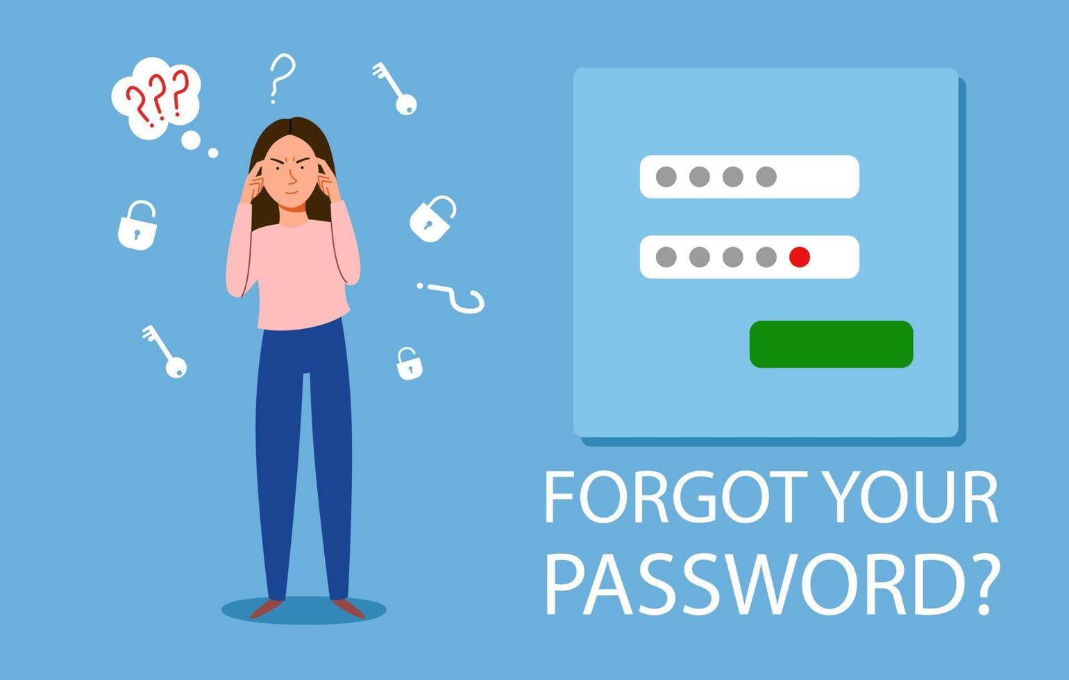 The woman forgot her personal data. the concept of a forgotten password, account protection. vector