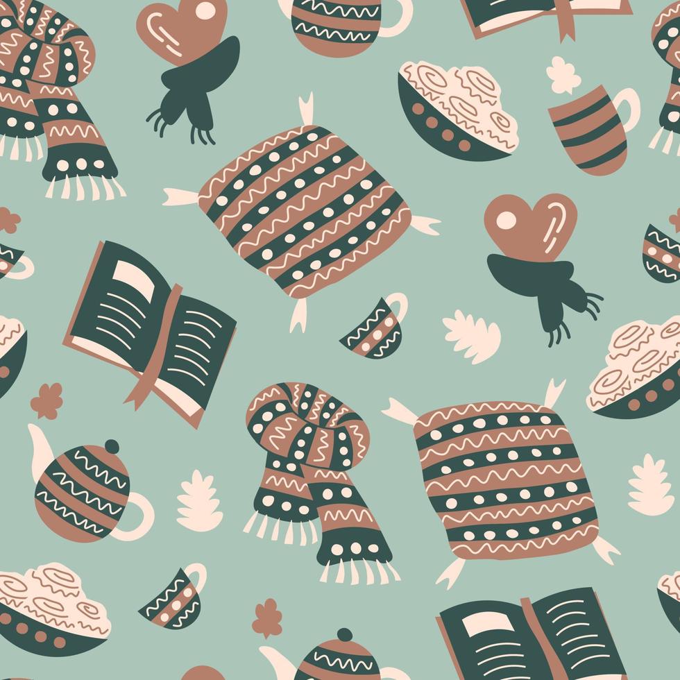 Cozy seamless pattern with hygge elements vector