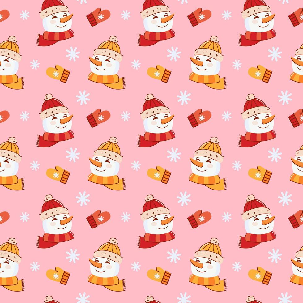 vector pattern with a snowman's head and a mitten. the concept of new year and Christmas