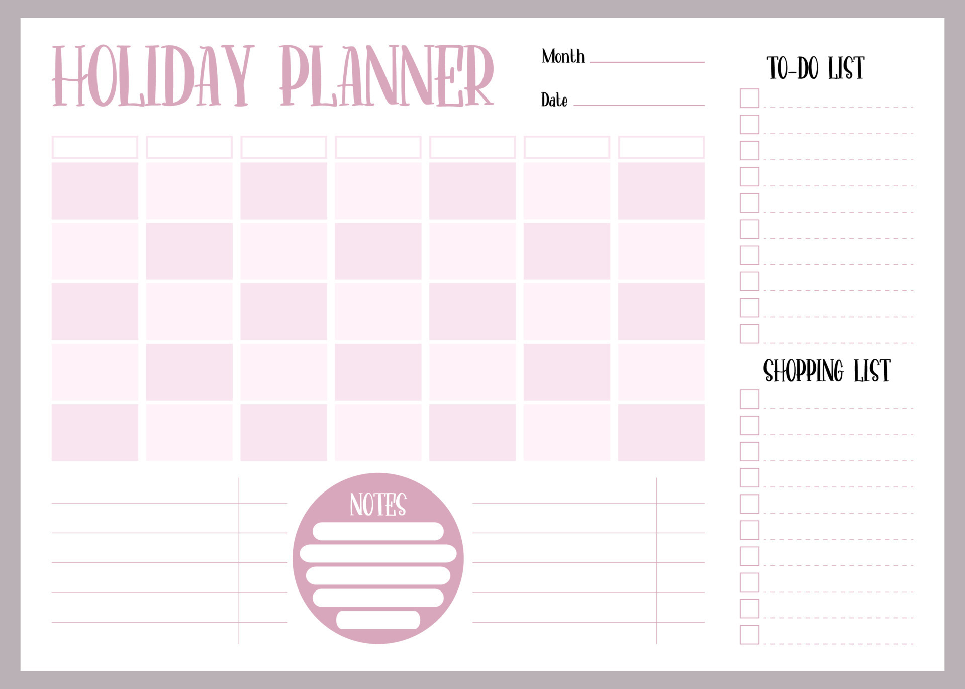 6 Week School Holiday Planner Template