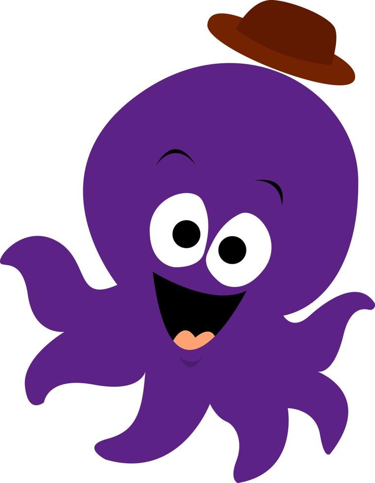 Octopus with hat, illustration, vector on white background.