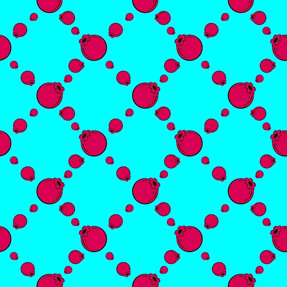 Red berries, seamless pattern on a blue background. vector