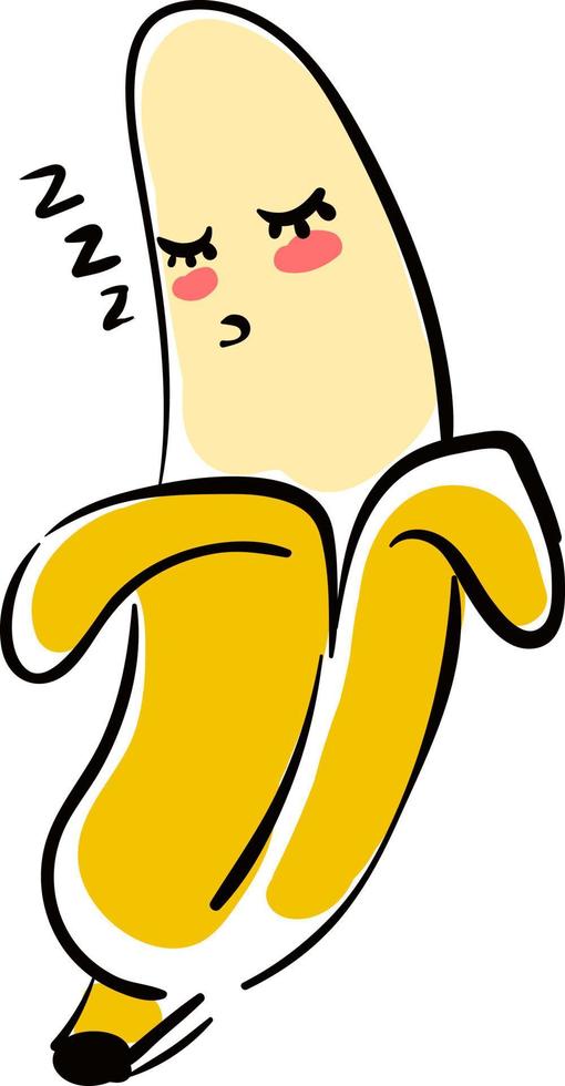 Plátano dormido, ilustración, vector sobre fondo blanco.