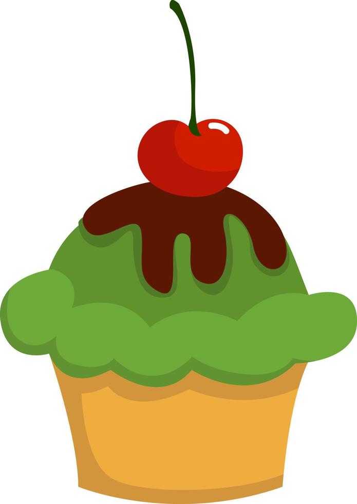 Green cupcake, illustration, vector on white background.