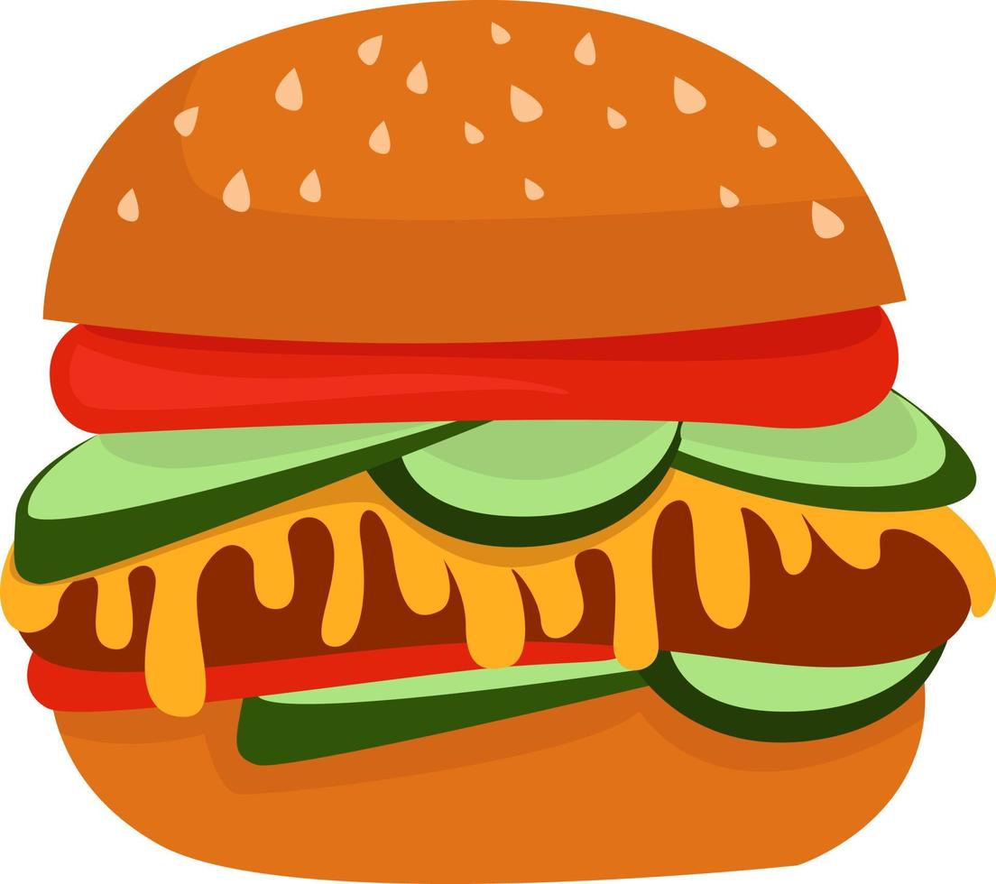 Delicious burger, illustration, vector on white background.