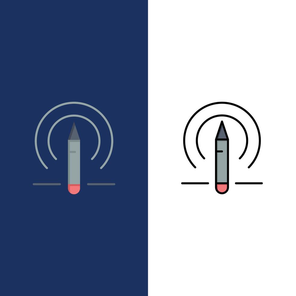 Learning Pencil Education Tools  Icons Flat and Line Filled Icon Set Vector Blue Background
