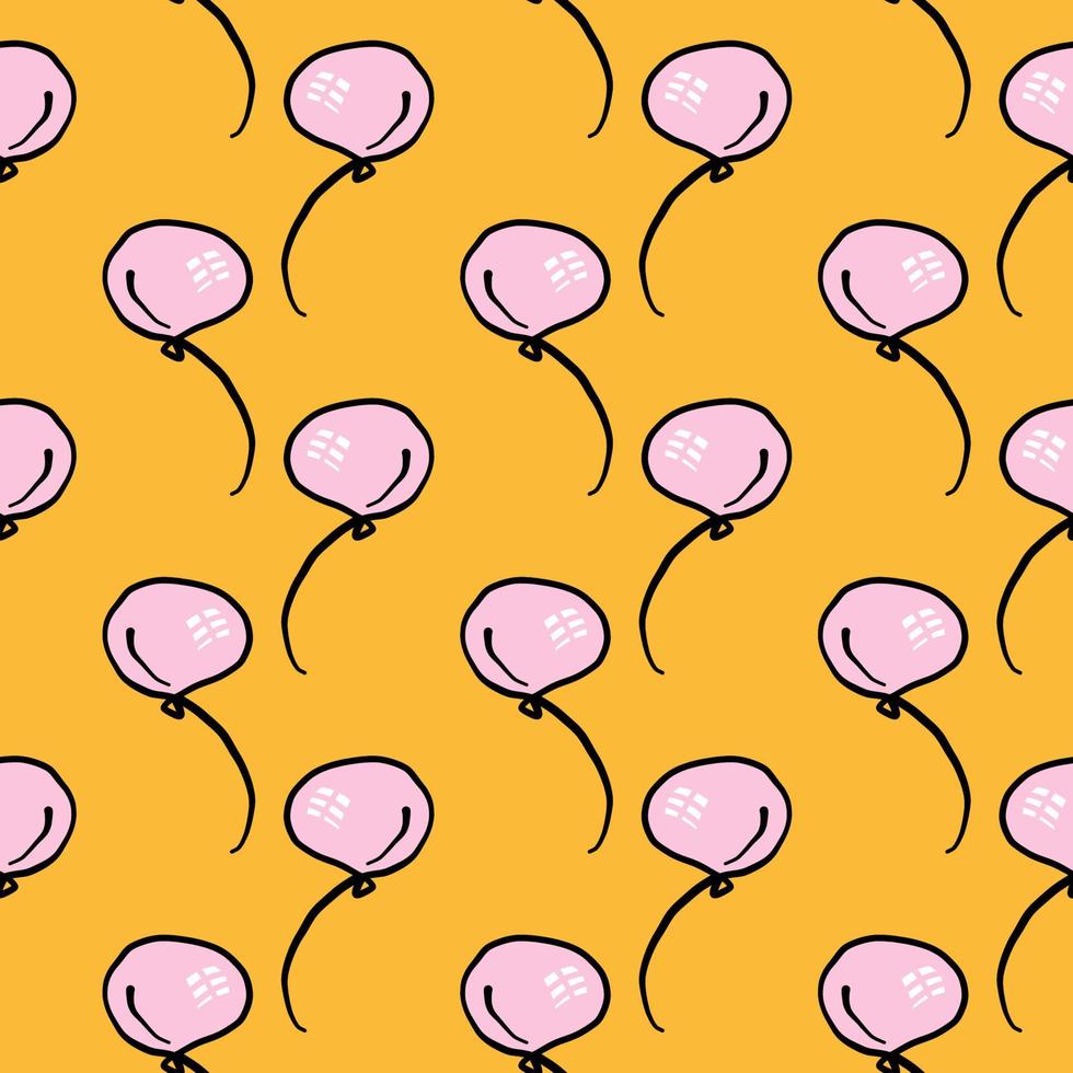 Cute pink balloons,seamless pattern on yellow background. vector