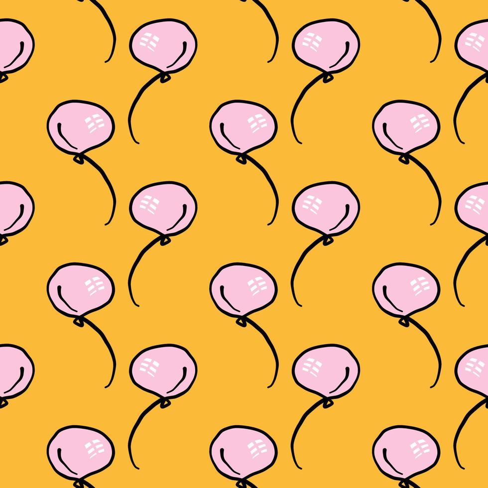 Cute pink balloons,seamless pattern on yellow background. vector