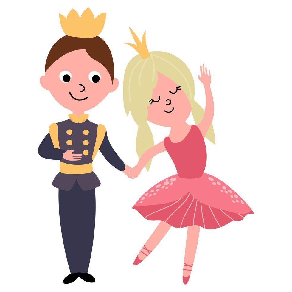 el príncipe con la princesa se dan la mano. fondo blanco, aislar. ilustración vectorial estilo dibujado. vector