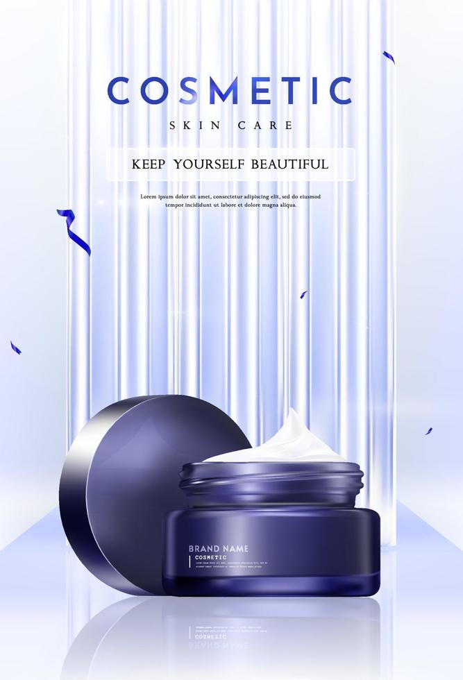 Realistic Cosmetic Cream Product on Glass Background vector