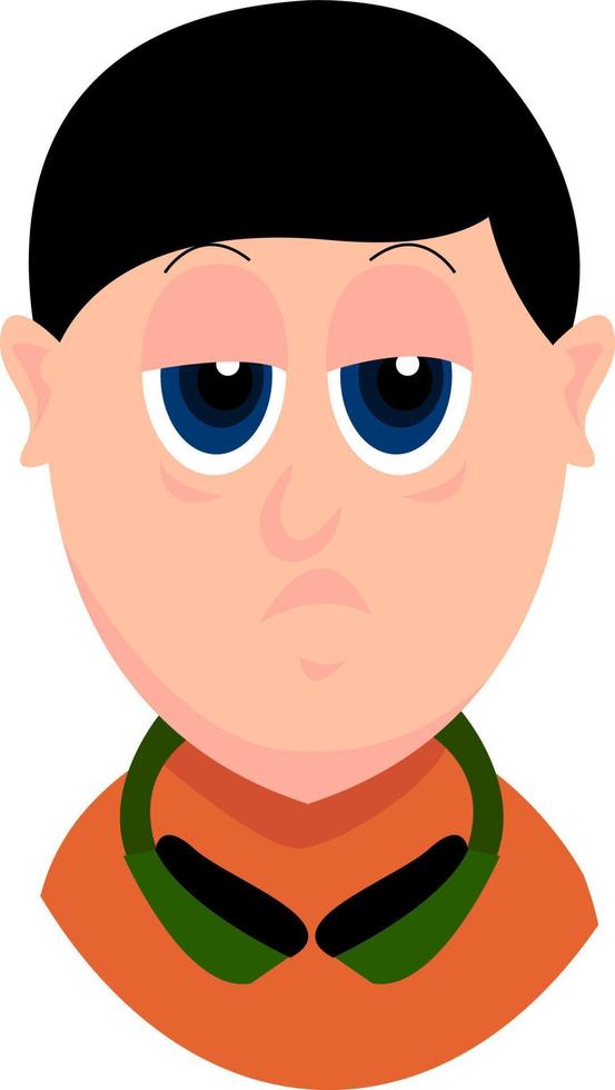 Boy with green headphones, illustration, vector on white background.