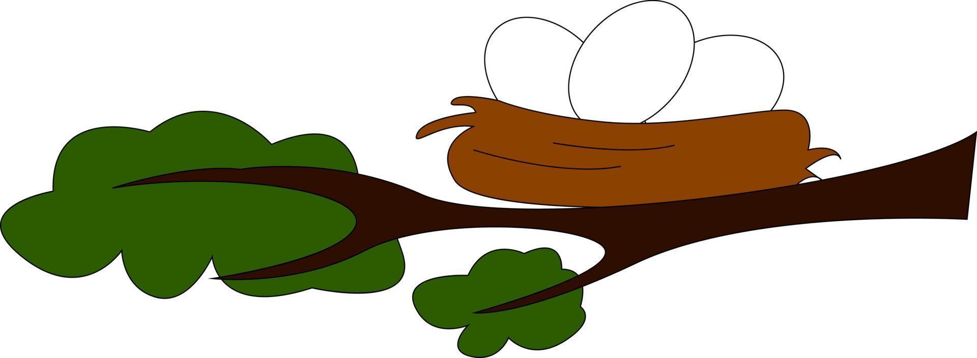 Nest with eggs, illustration, vector on white background.