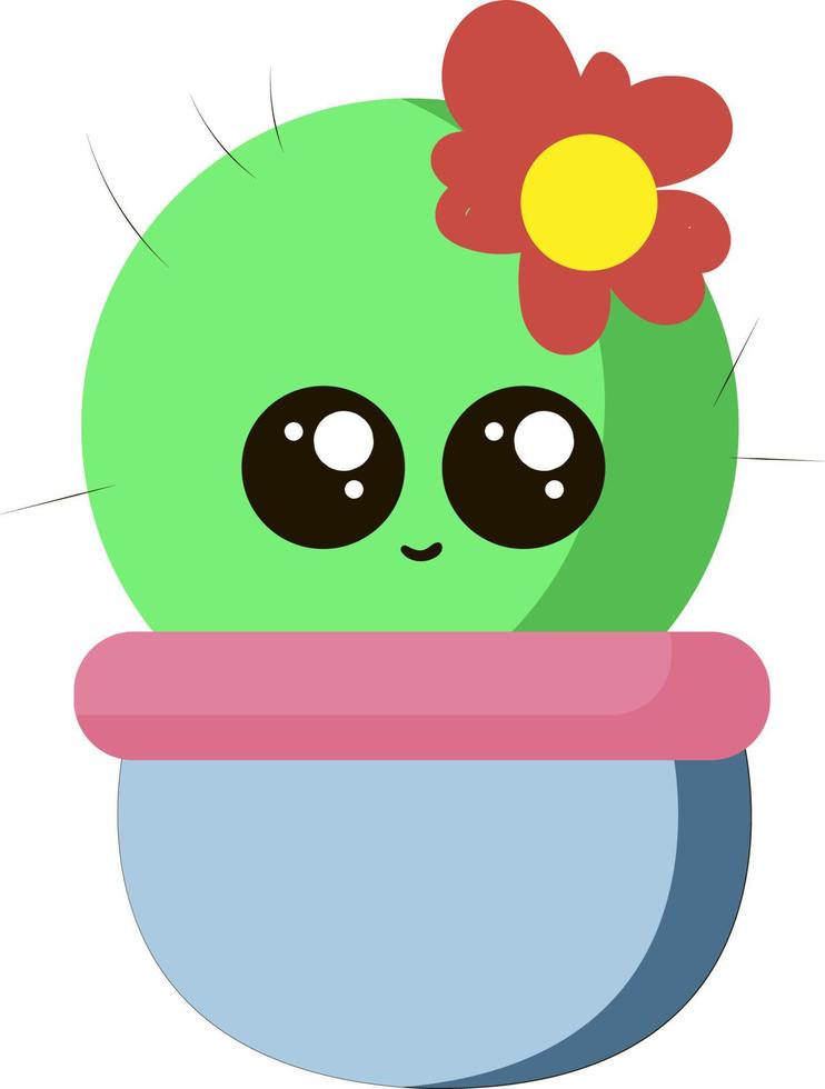 Cute little cactus con flor, ilustración, vector sobre fondo blanco.