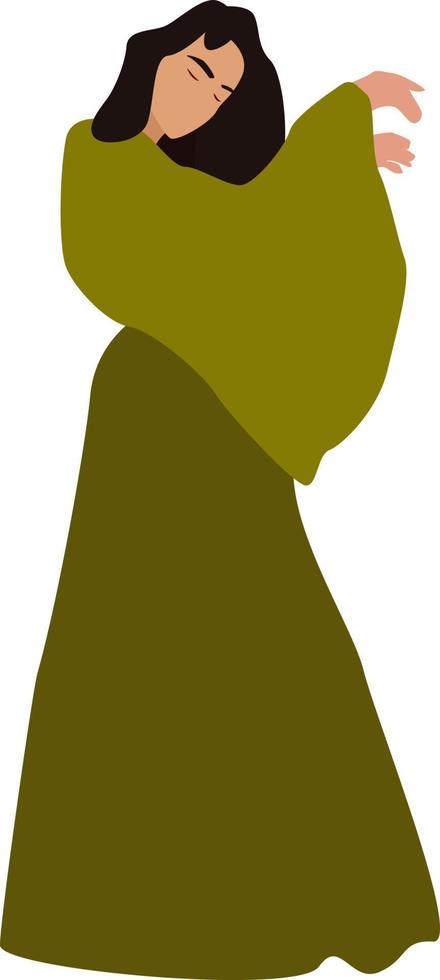 chica con vestido verde, ilustración, vector sobre fondo blanco.