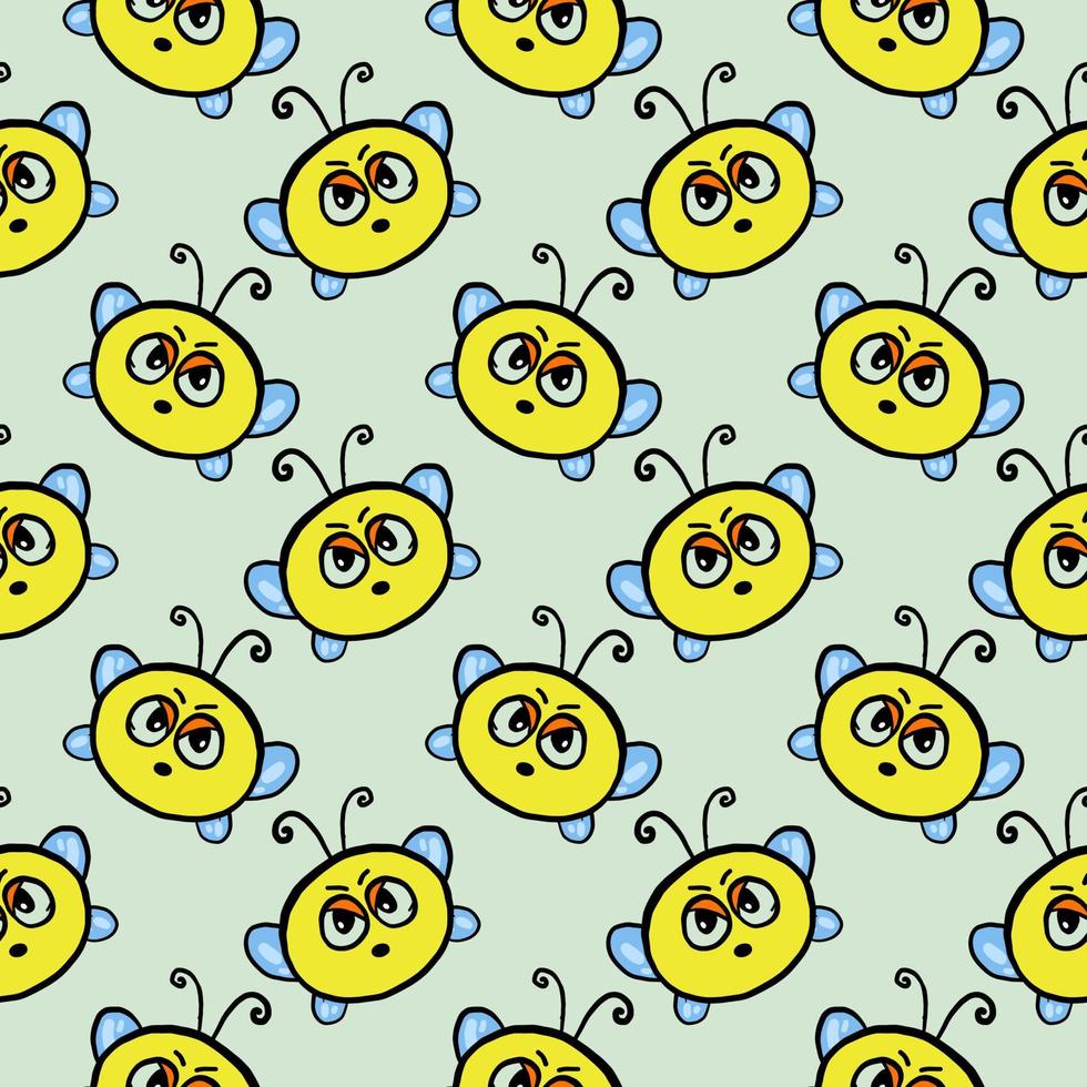 Bee face,seamless pattern on light blue background. vector