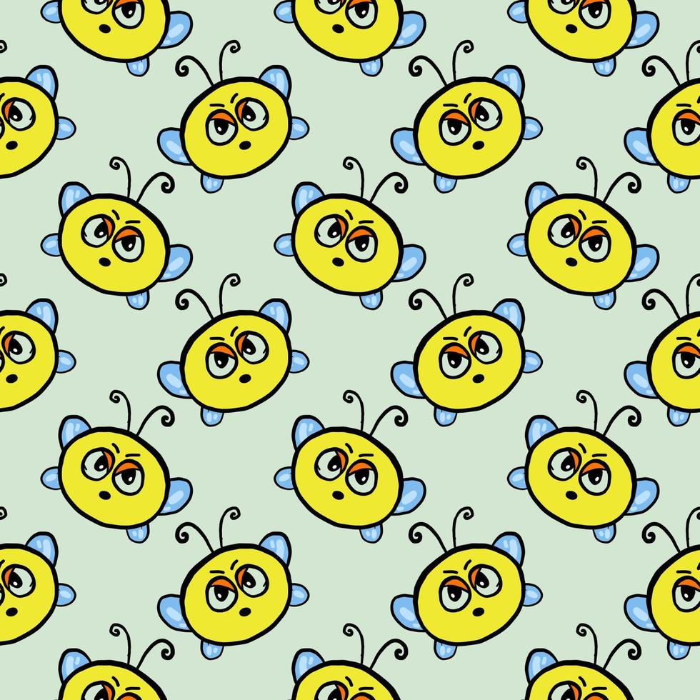 Bee face,seamless pattern on light blue background. vector