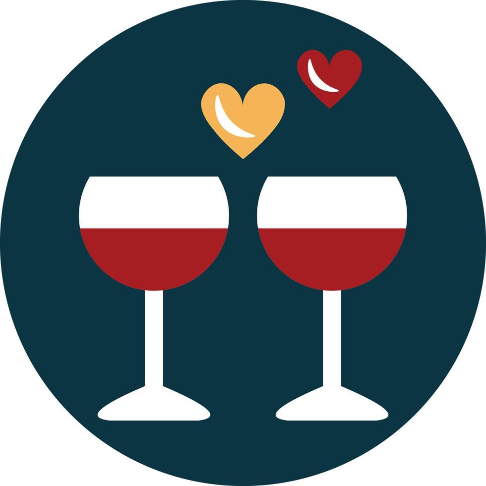 Two wine glasses with small hearts around, illustration, vector on a white background.