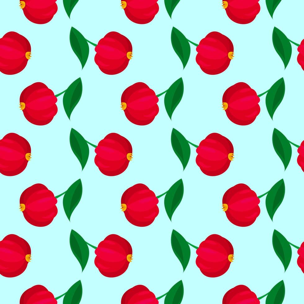 Red eugenia,seamless pattern on light blue background. vector