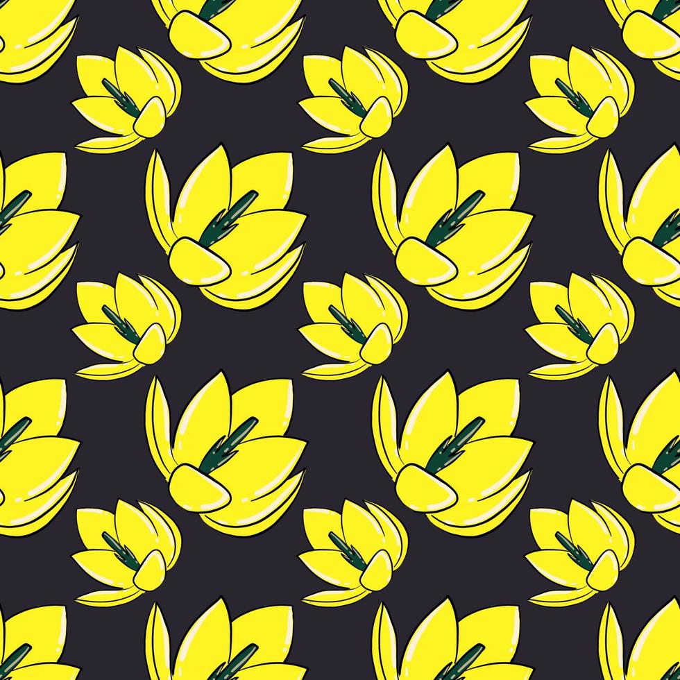 Vibrant yellow flower ,seamless pattern on dark purple background. vector