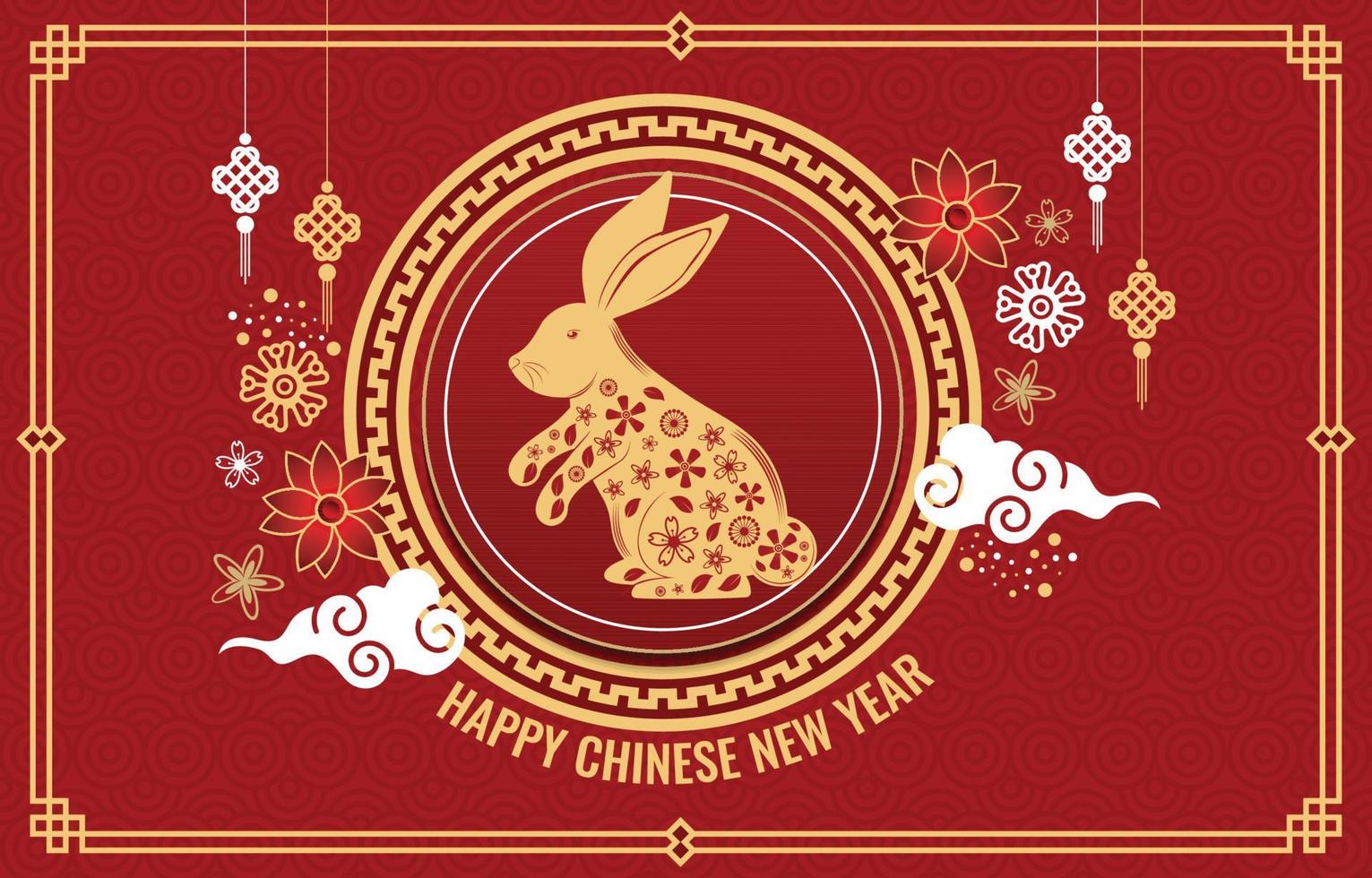 Water Rabbit Chinese New Year Background with Deep Red Color vector