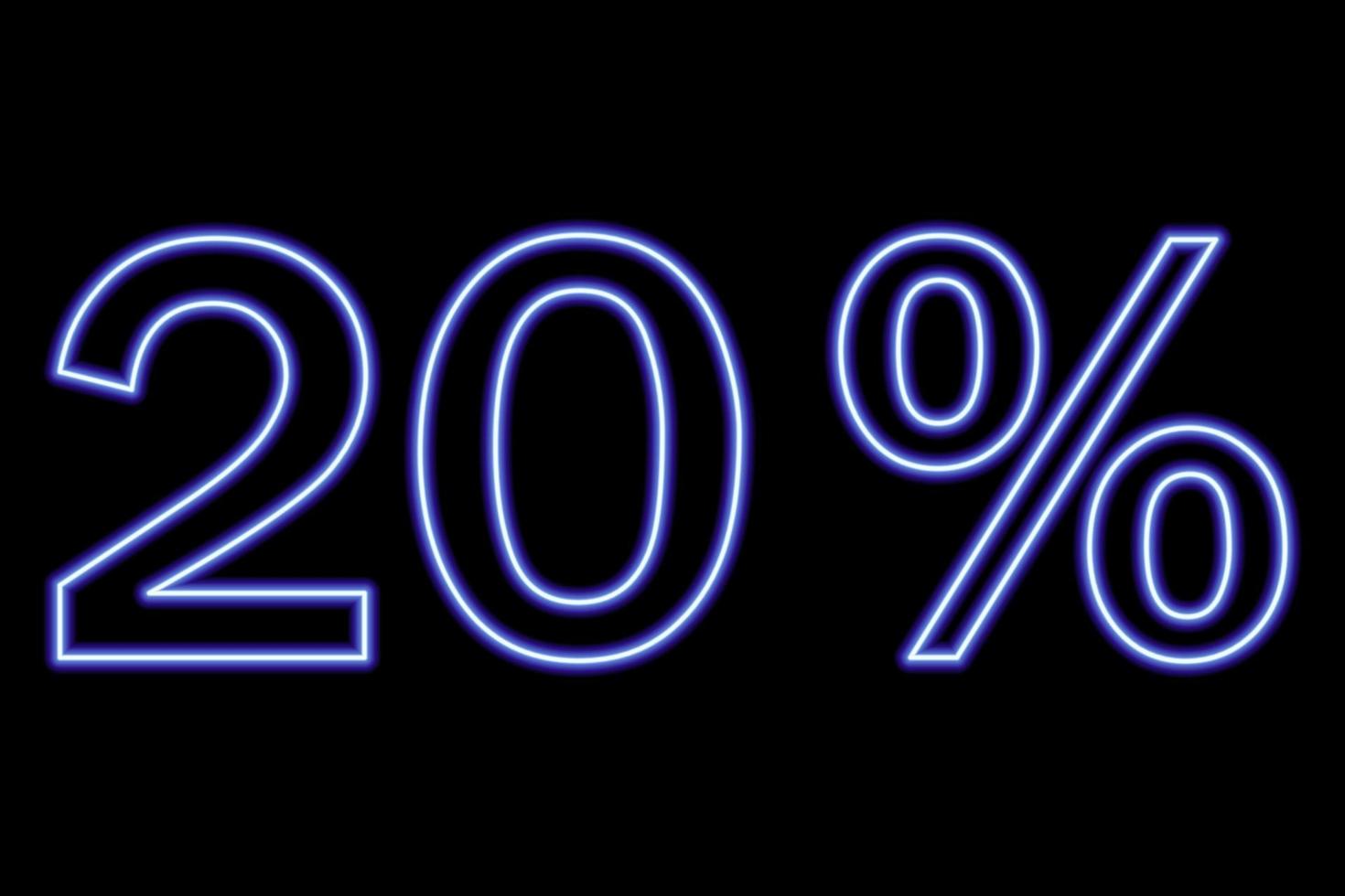 20 percent inscription on a black background. Blue line in neon style. vector