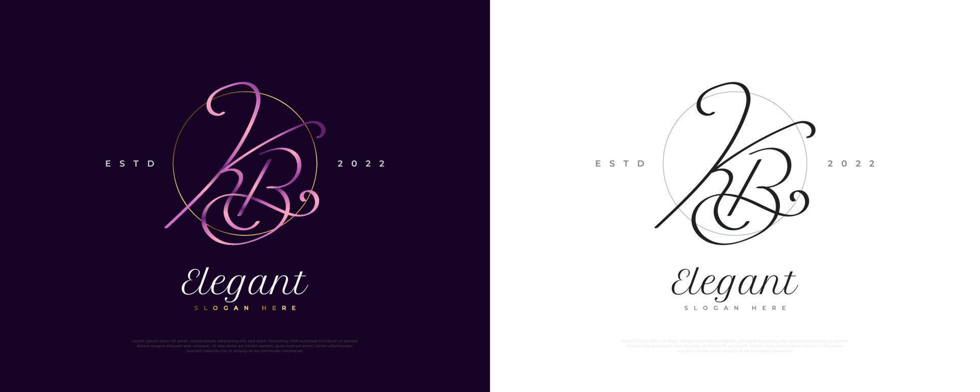 Initial Letter K and B Logo Design with Elegant and Minimalist Handwriting Style. KB Signature Logo vector