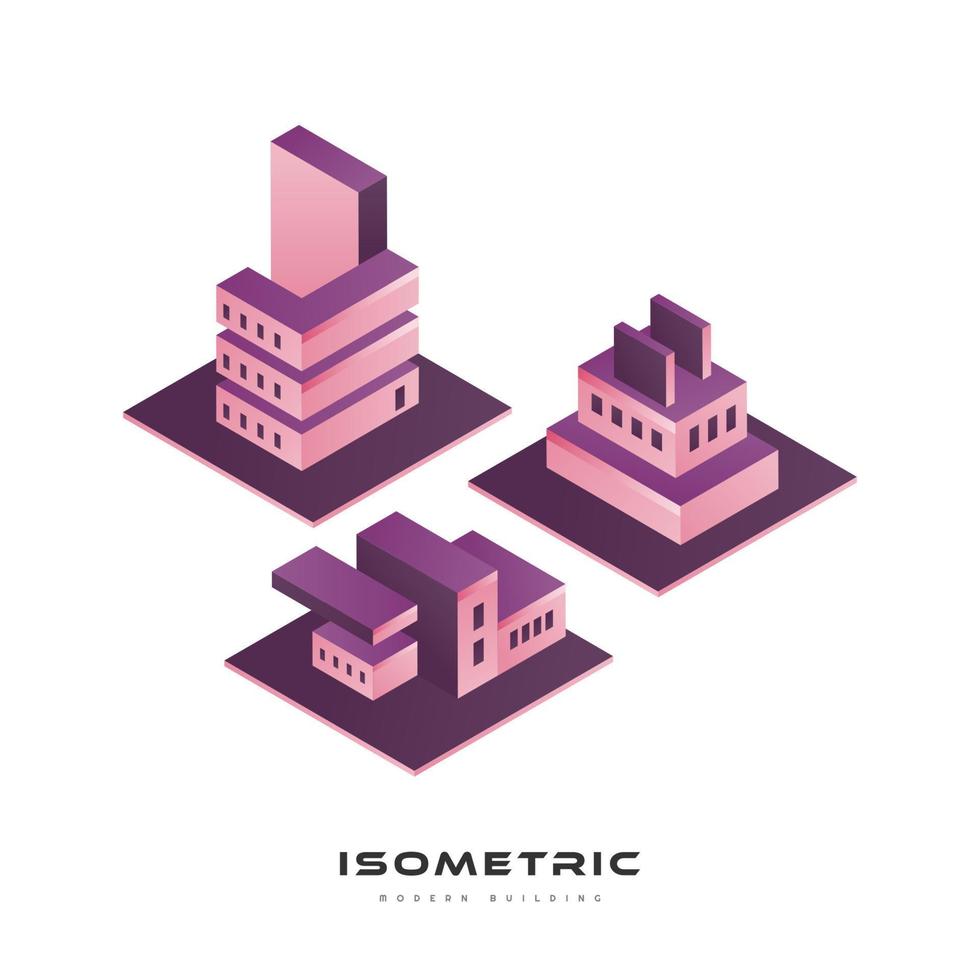 Ilustración de vector de edificio isométrico moderno y colorido. ilustración de la industria inmobiliaria y de la construcción