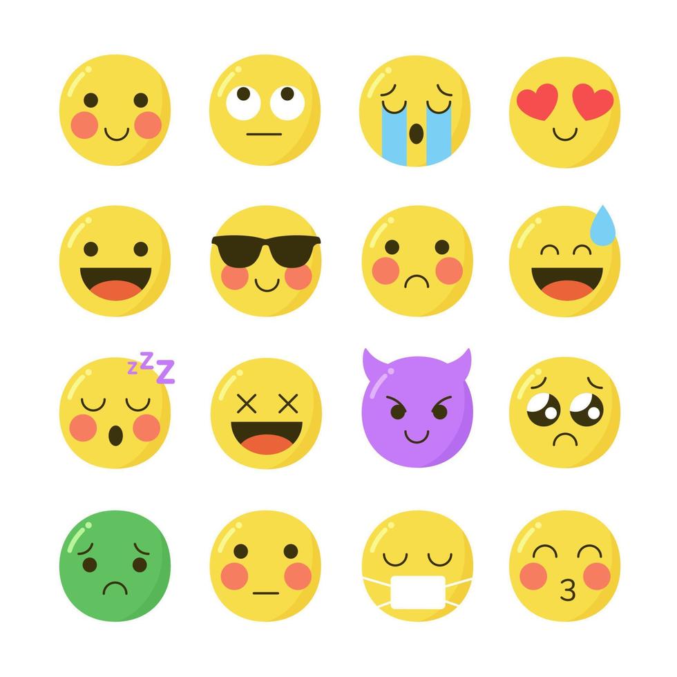 Cute emoji emoticons icon set vector