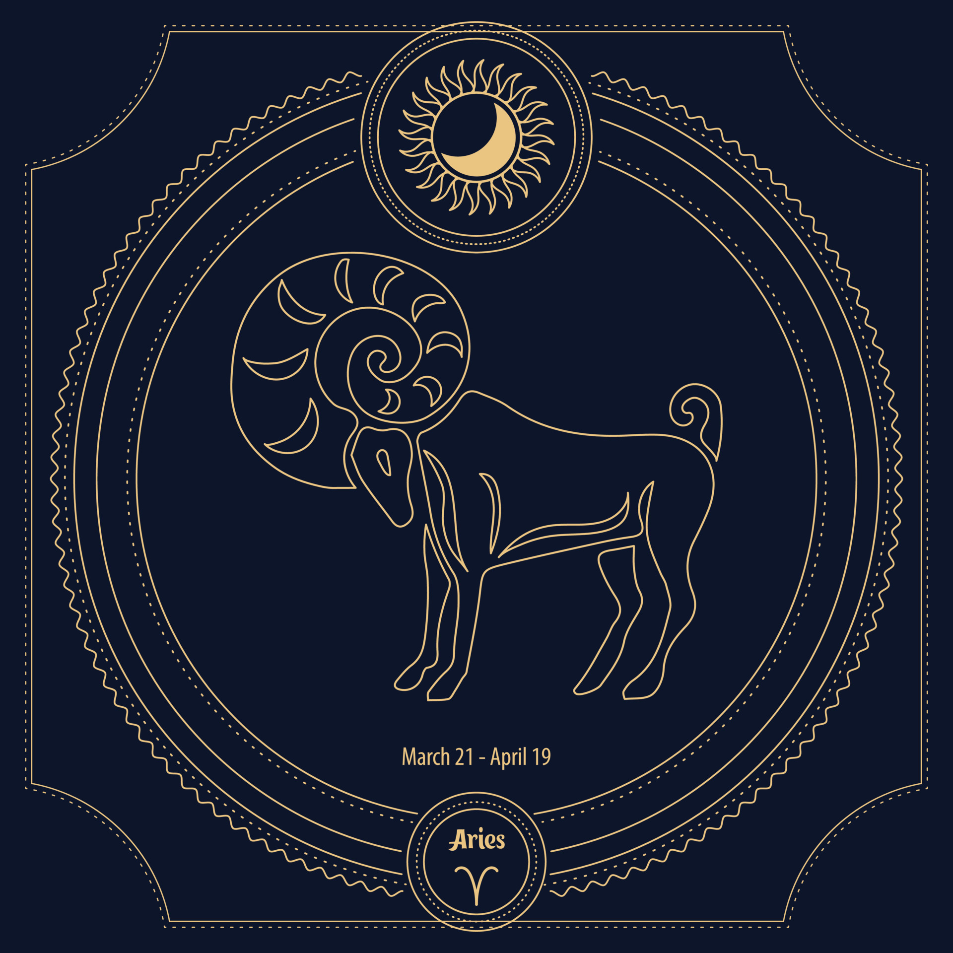 Aries Zodiac sign, astrological sign of the horoscope in an ornamental  mystical frame. Golden blue design, vector 13513206 Vector Art at Vecteezy