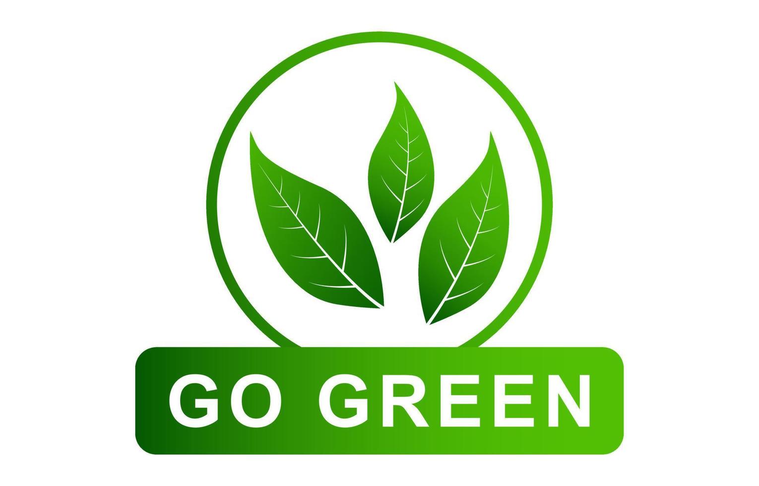Eco green icon logo. Go green label. Green leave, badges wreath, plant element. Vector illustration. EPS 10.