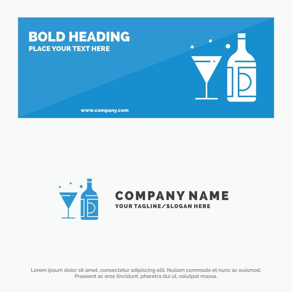 Drink Wine American Bottle Glass SOlid Icon Website Banner and Business Logo Template vector