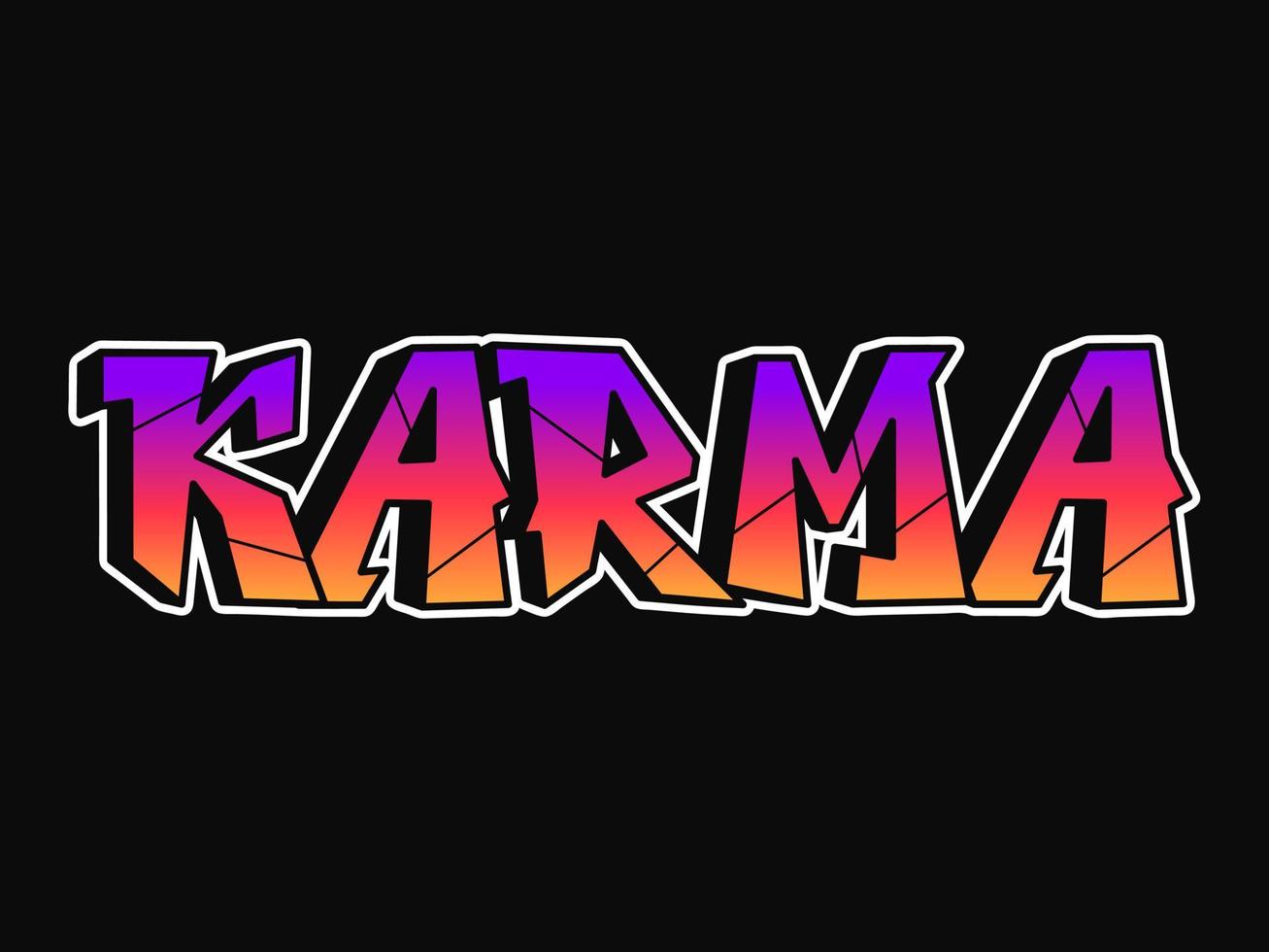 Karma word trippy psychedelic graffiti style letters.Vector hand drawn doodle cartoon logo karma illustration. Funny cool trippy letters, fashion, graffiti style print for t-shirt, poster concept vector