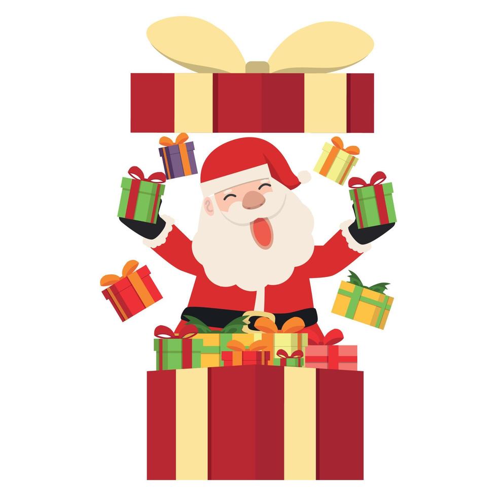 santa claus lanzando con caja de regalo vector