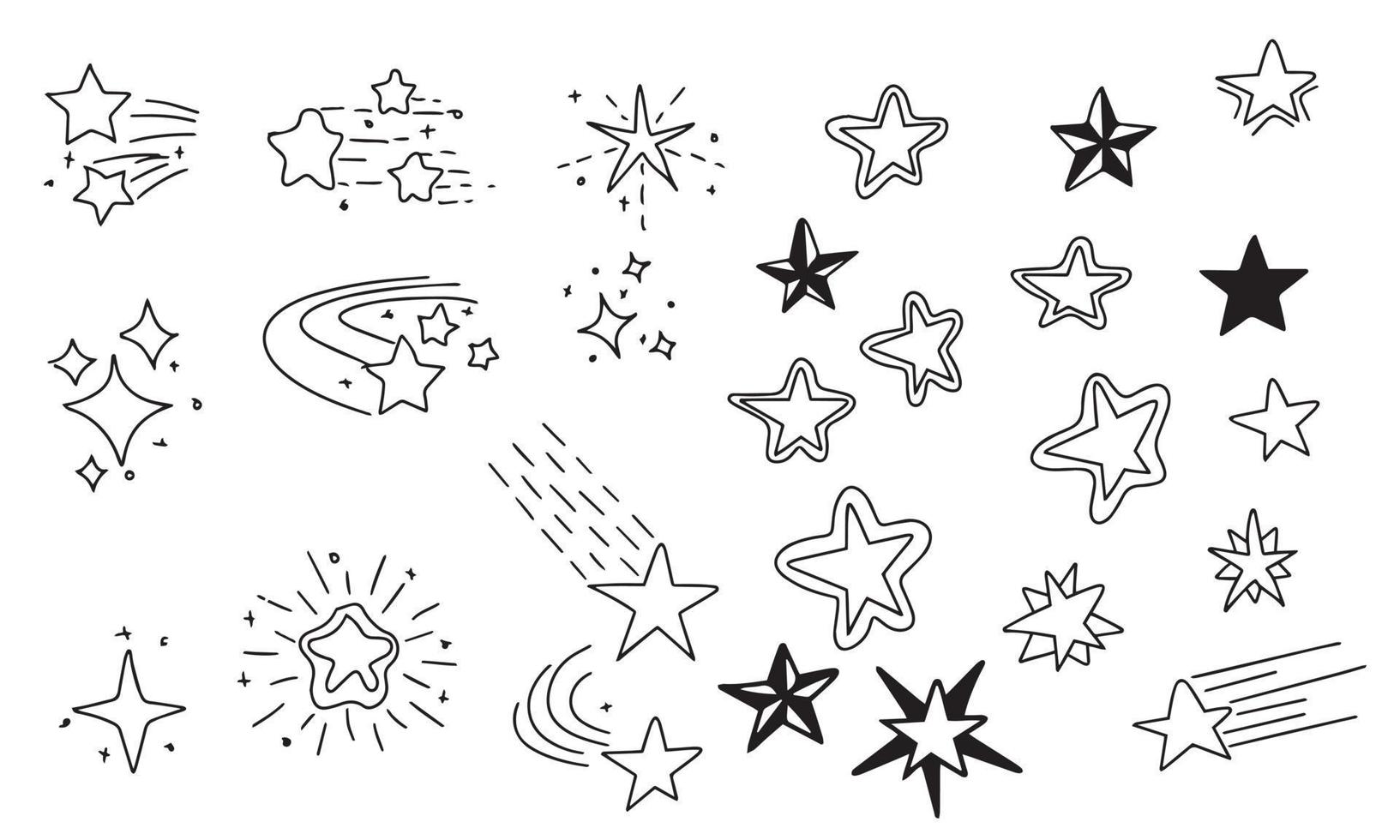 Set of hand draw stars in doodle style. Vector illustration.