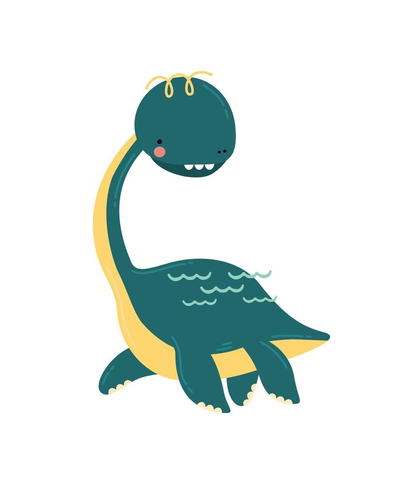 plesiosaurio de dinosaurio de agua de dibujos animados lindo. divertido  personaje animal para el diseño de los niños. ilustración vectorial plana.  13513381 Vector en Vecteezy