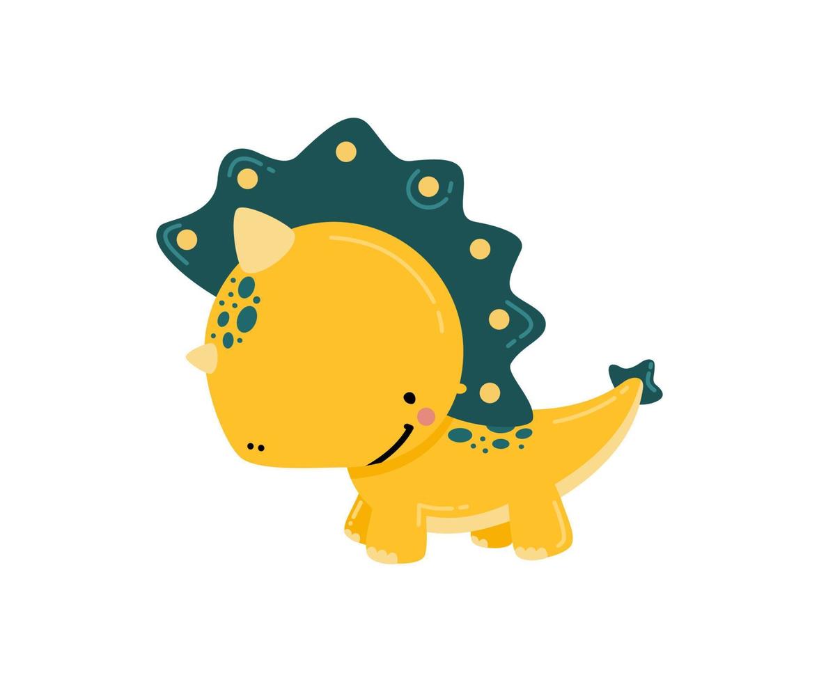 Cute cartoon dinosaur triceratops.  Funny animal character for kids design. Flat vector illustration.