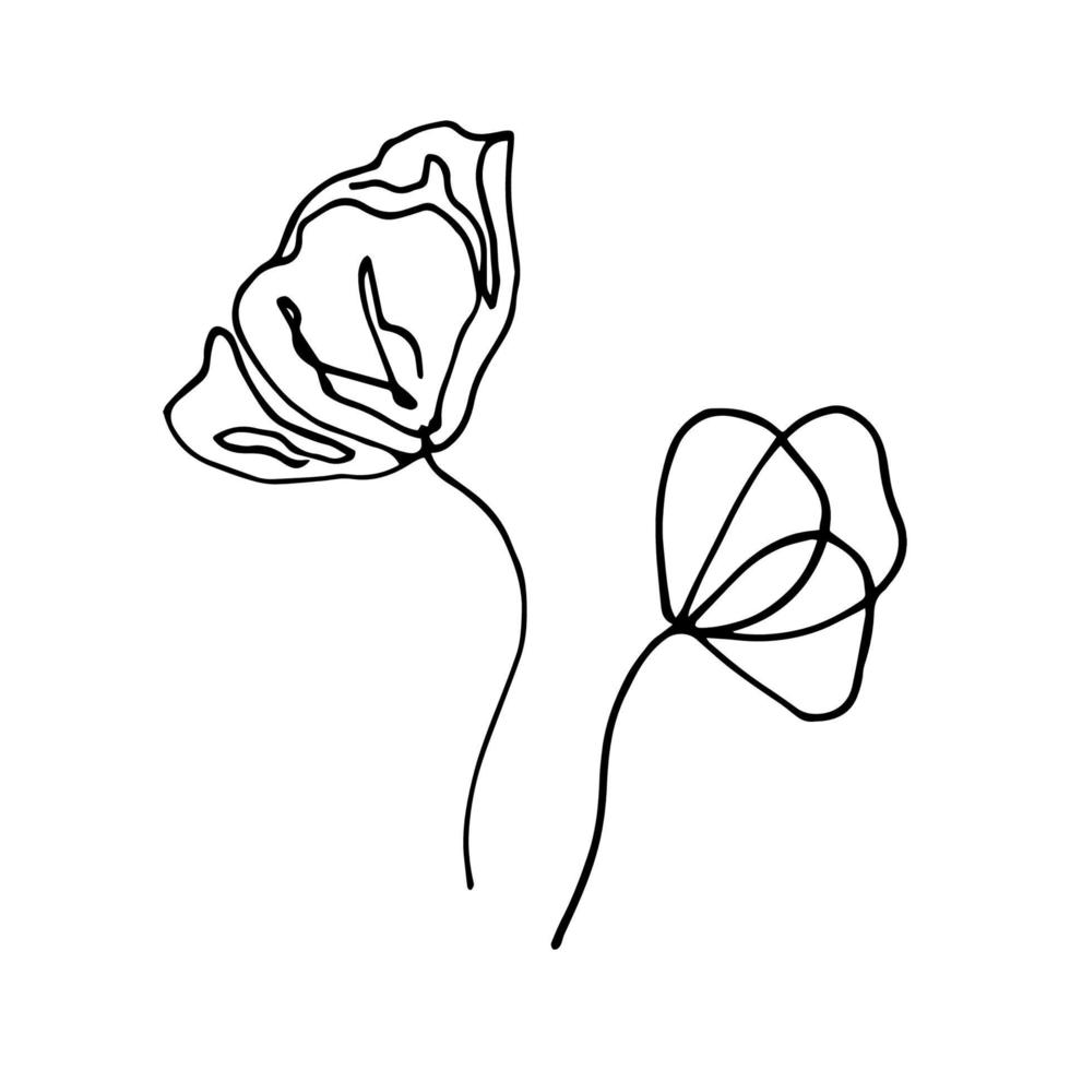 garabato dibujado a mano con flores en una línea. diseño floral natural. gráficos, dibujo de croquis. boceto sobre un fondo blanco vector