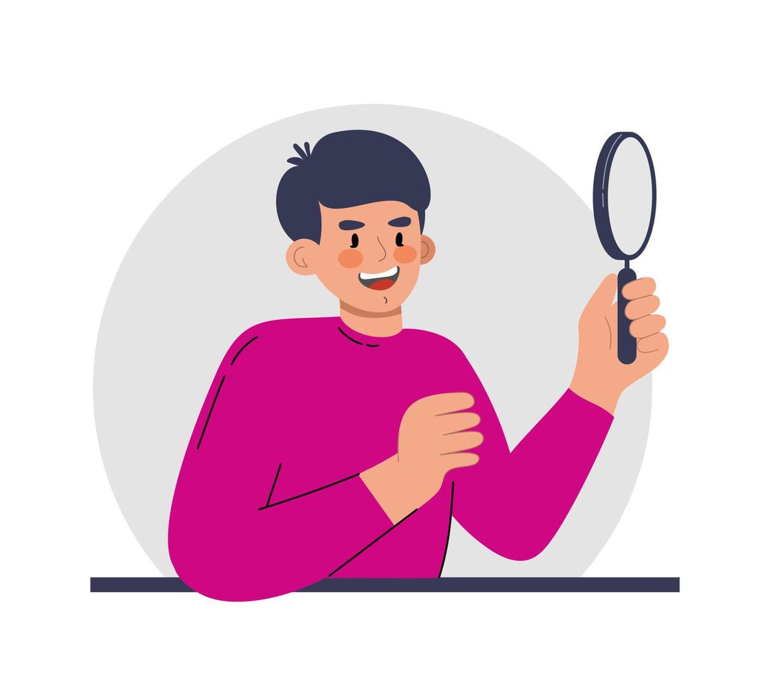 A man with a magnifying glass. Vector illustration flat style