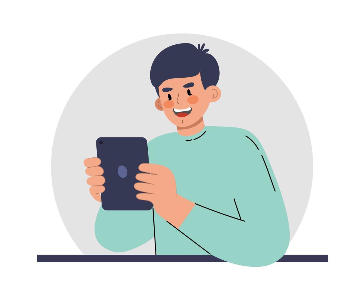 A man with a tablet. Vector illustration flat style