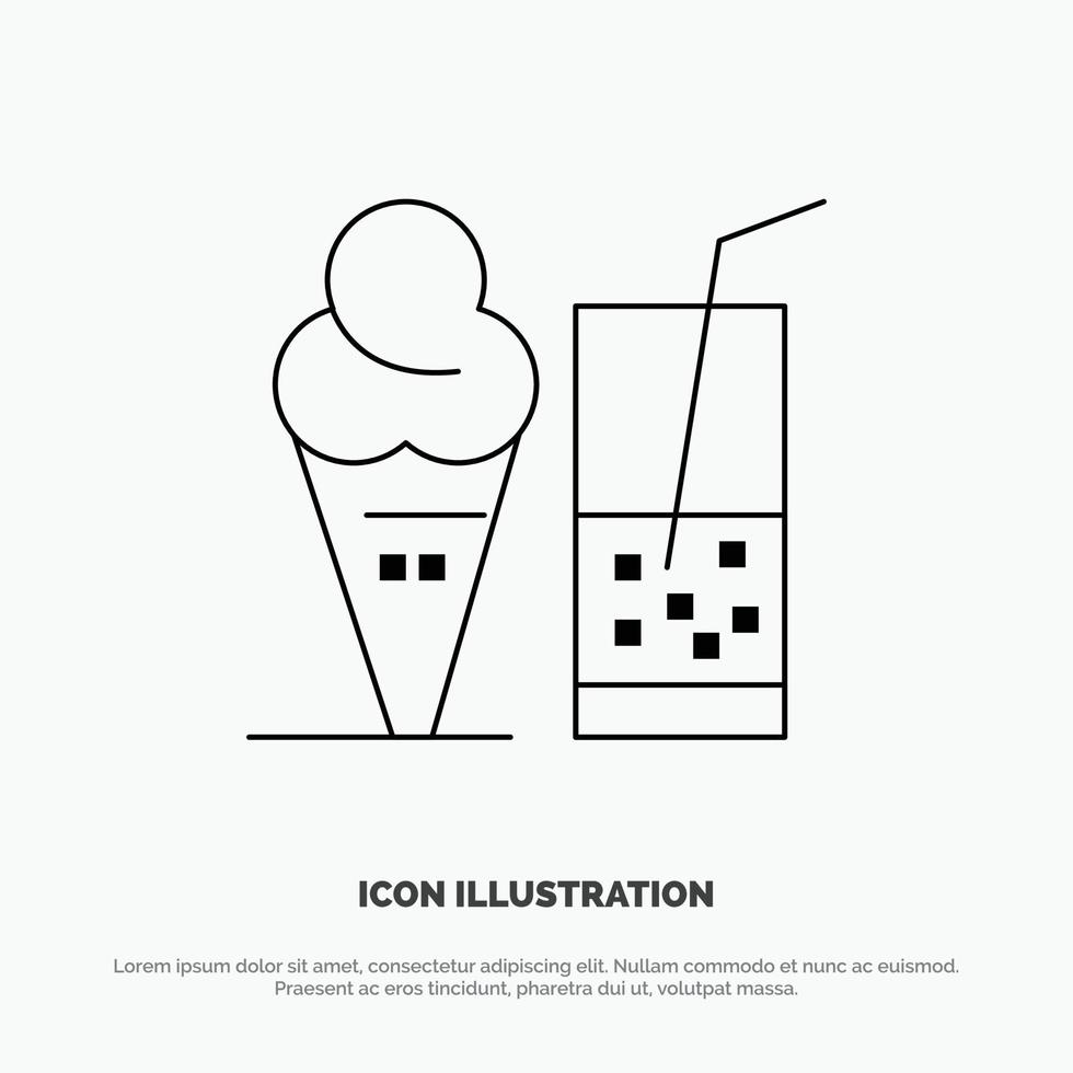 Drink Ice Cream Summer Juice Vector Line Icon
