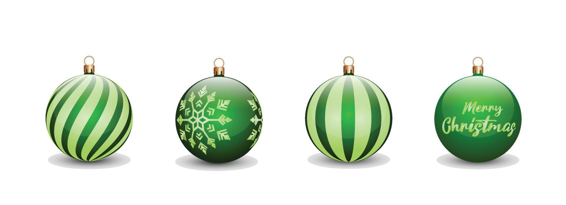 conjunto de concepto de bolas de navidad en color verde para la celebración del día de navidad. se puede utilizar para diseñar activos, invitaciones, afiches, pancartas, vallas publicitarias con un concepto navideño vector