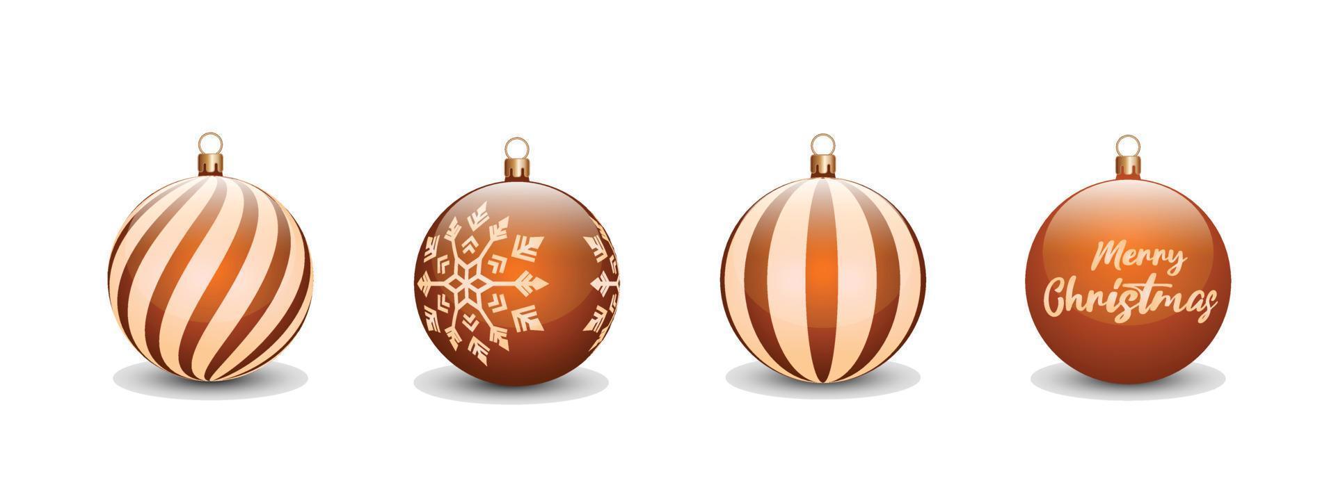 conjunto de concepto de bolas de navidad en color naranja para la celebración del día de navidad. se puede utilizar para diseñar activos, invitaciones, afiches, pancartas, vallas publicitarias con un concepto navideño vector