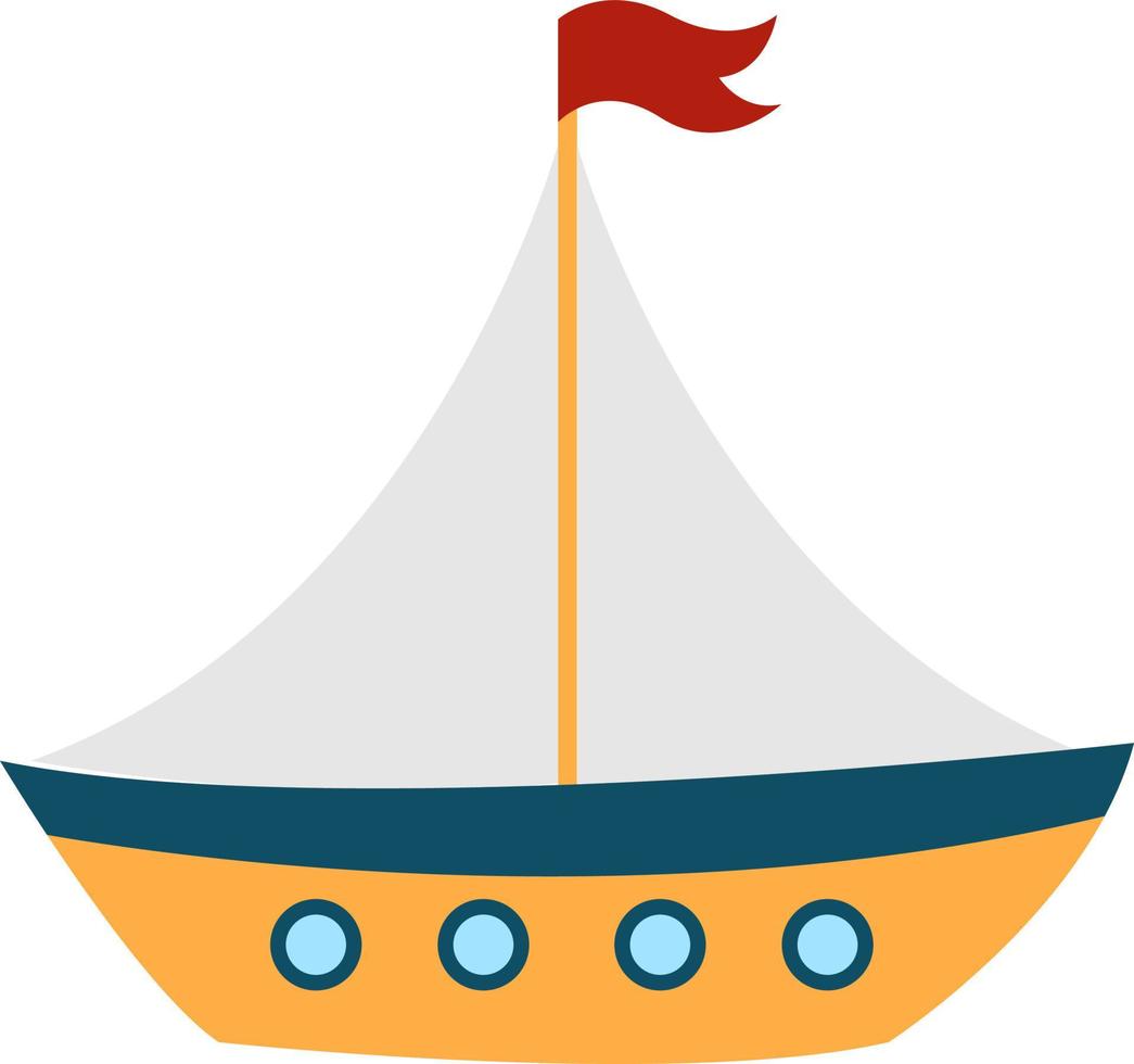 Wooden boat, illustration, vector on white background.