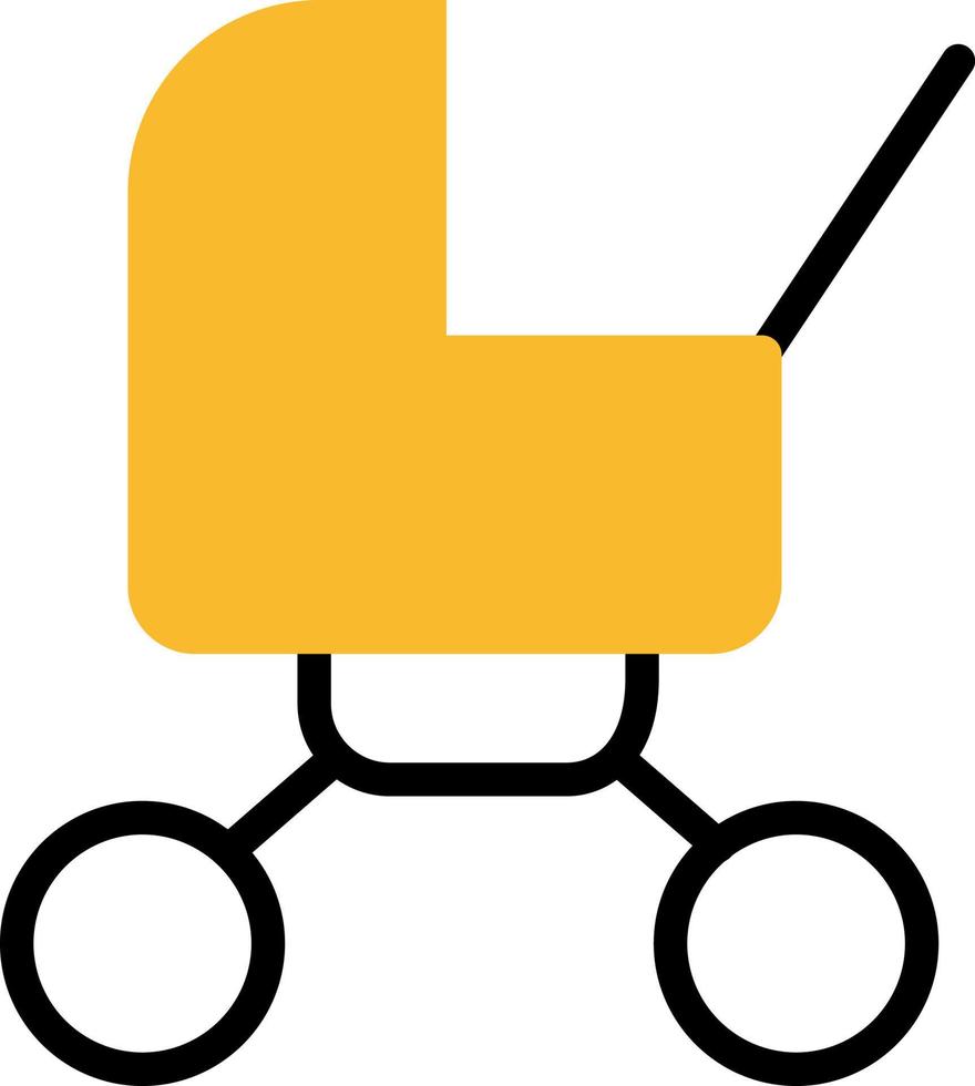 Yellow baby stroller, illustration, vector on a white background.