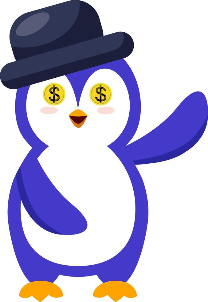 Penguin with hat, illustration, vector on white background.