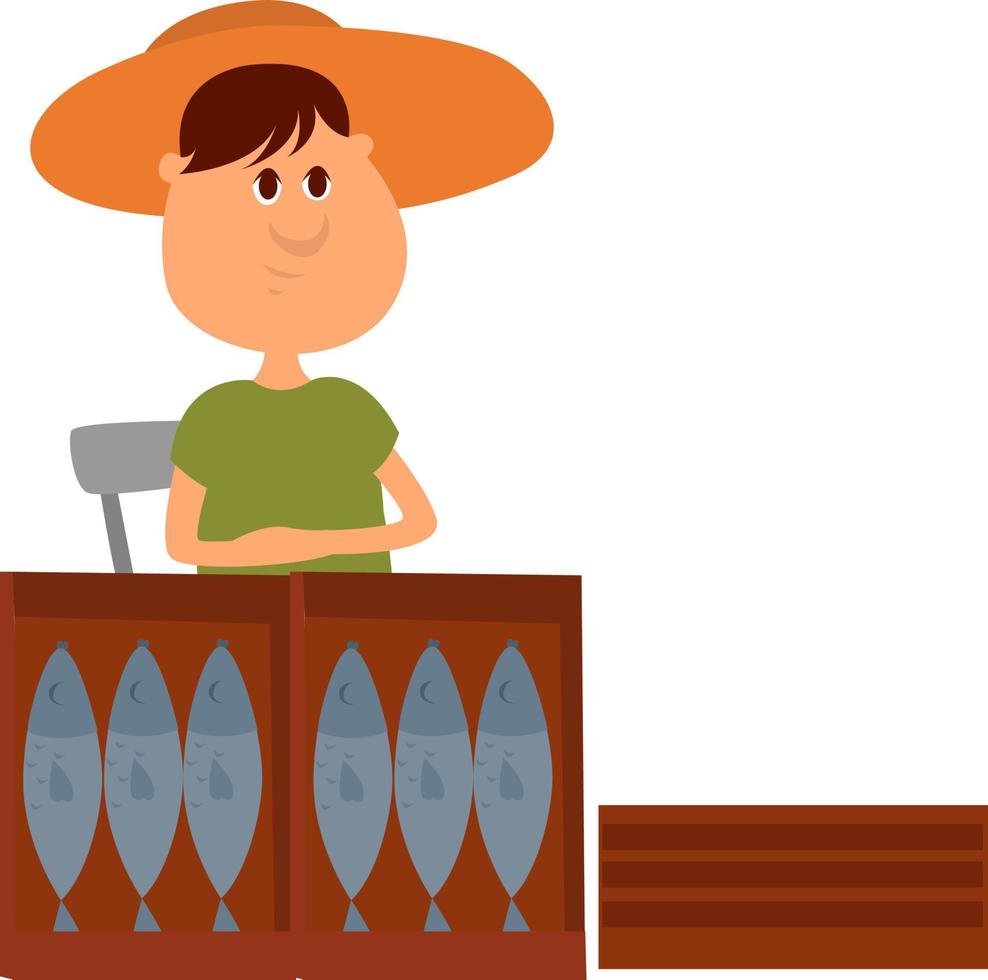 Fish seller, illustration, vector on white background