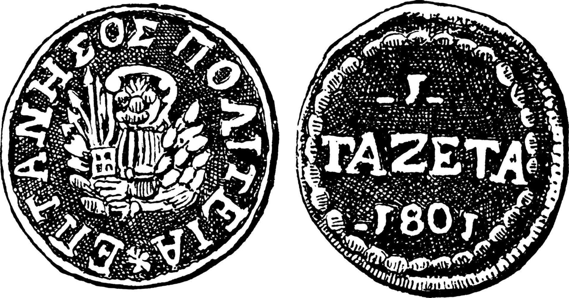 Obverse and Reverse Sides of a Gazzetta, vintage illustration. vector
